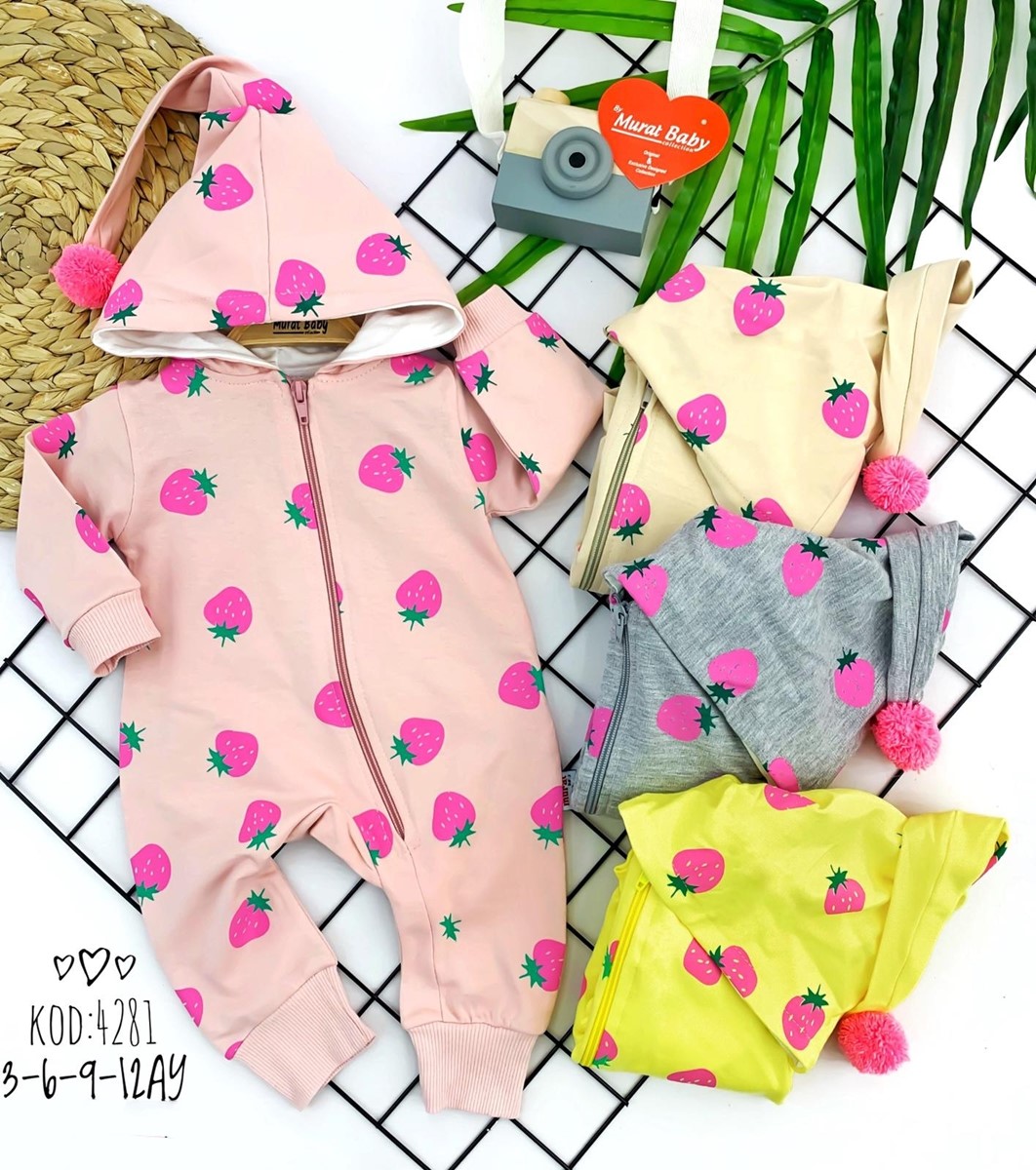  KAPİŞONLU ÇİLEK BEBEK TULUM 3,6,9,12 AY 